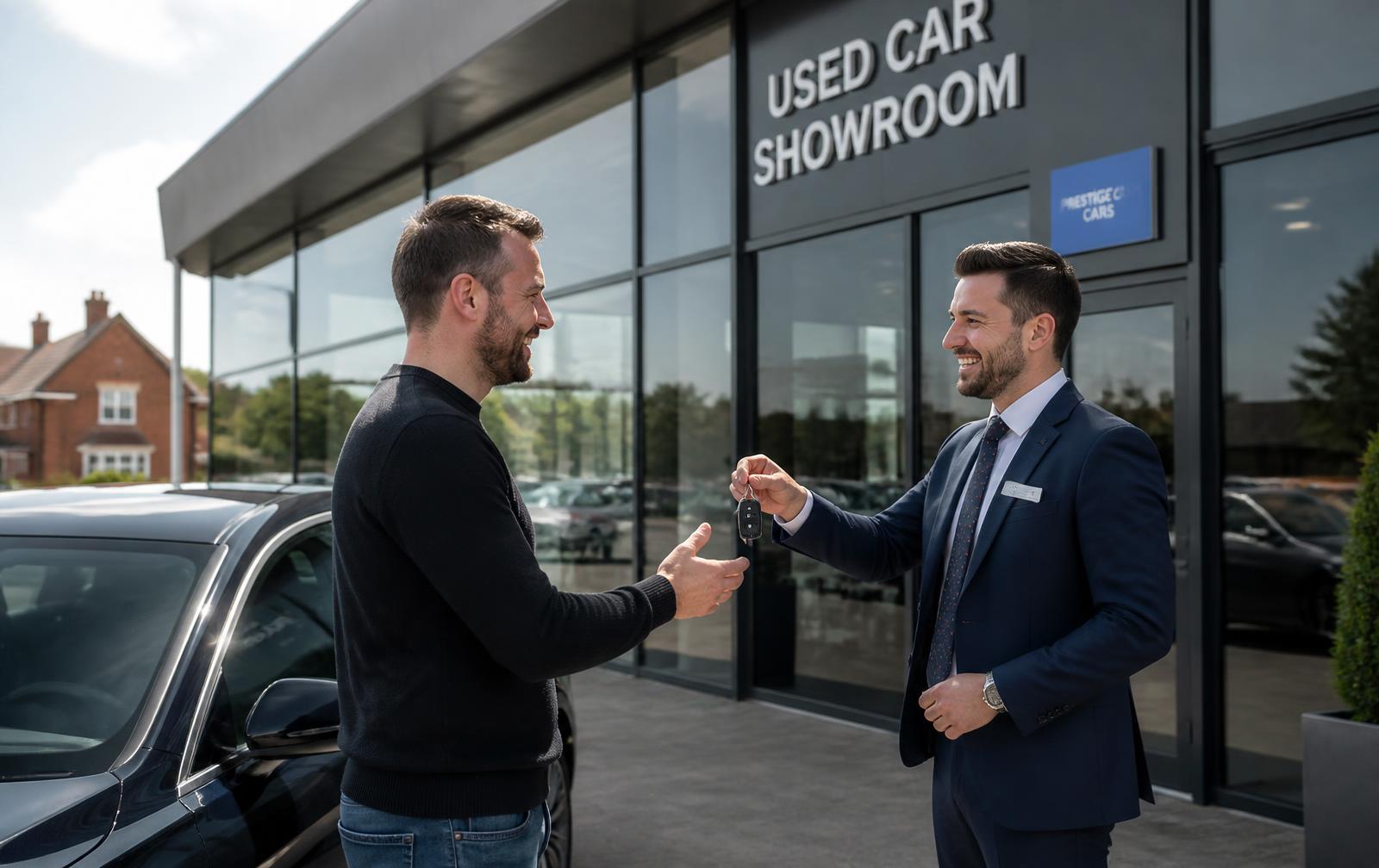 Customer collecting a used car from a dealership